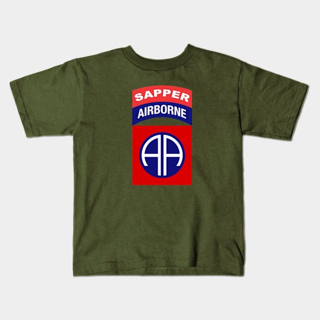 82nd Airborne Sapper Tab - Full Chest Kids T-Shirt by Desert Owl Designs